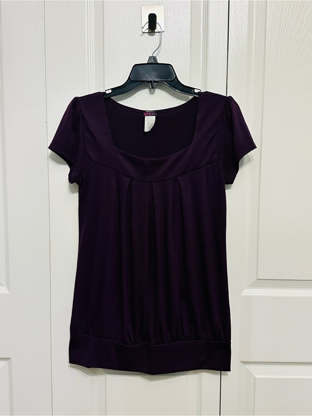 Agenda Women’s Purple Pleated Short Sleeve Blouse Top Size Medium